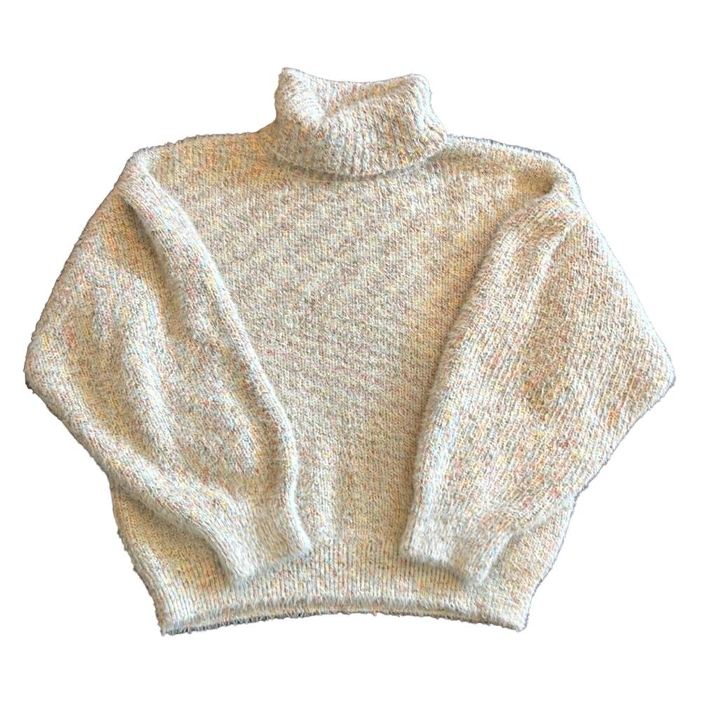 Lulus Get Creative Cream Multi Oversized Turtleneck Sweater - Size Small